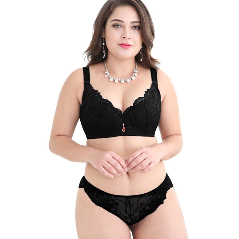 Sexy Black Plus Size Bra & Panty Sets (Women's) 